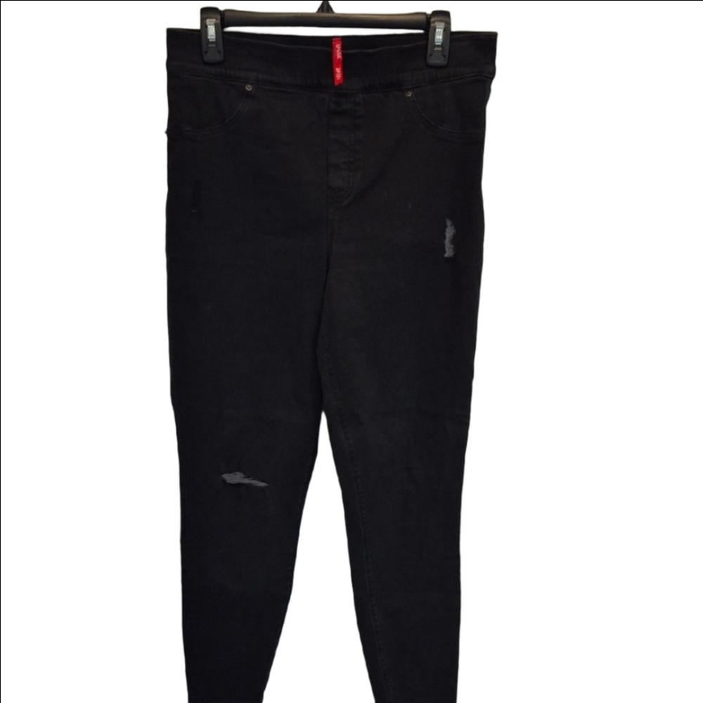 Spanx Distressed Shaping Ankle Black Jeans In Size XL